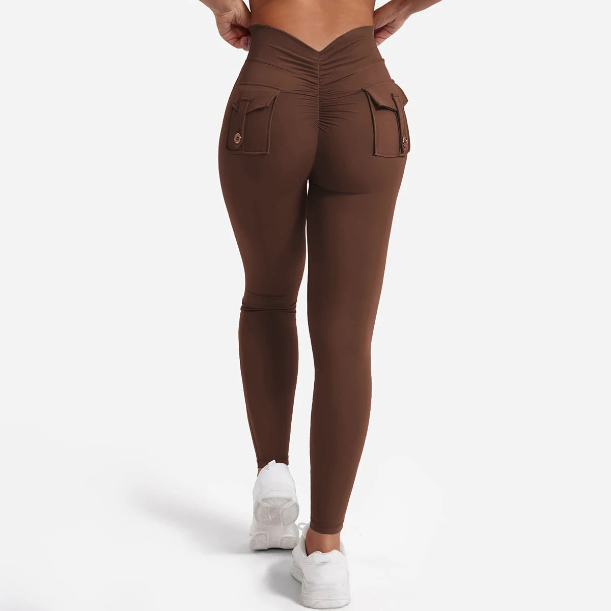 Women's Nylon Yoga Leggings With Buttocks Pocket Spandex Sports Fitness Pants Breathable Hip Lifting