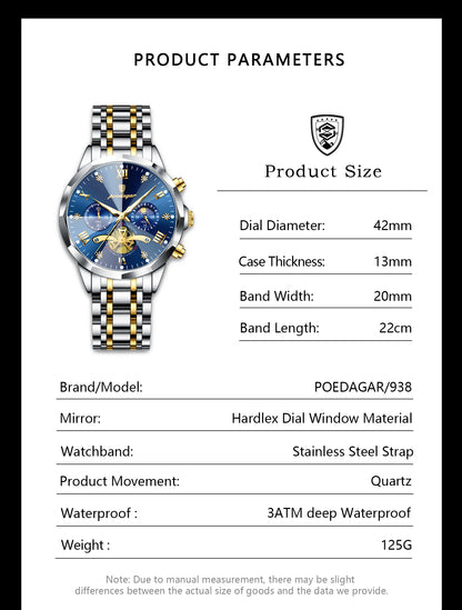 Luxury Waterproof Men's Chronograph Watch with Luminous Features - Smarsty