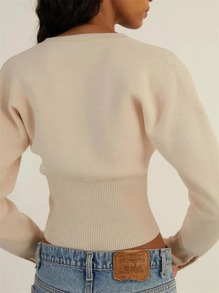 Tossy Autumn Fashion Knitwear Cardigan Top Women's Ribbed Patchwork Slim Casual Cropped Inner Top Women's Knit Cardigan Outwear - Smarsty