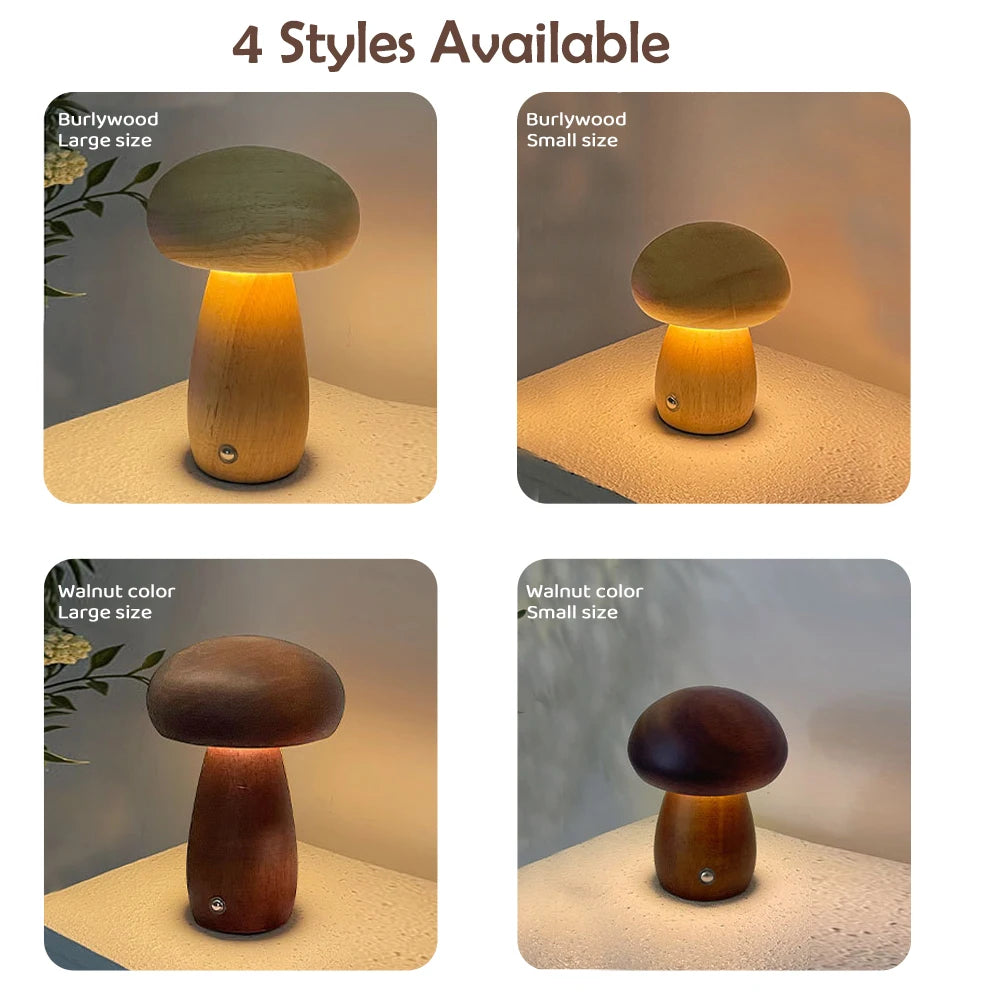 Wooden Mushroom Night Light with Stepless Dimming - Smarsty