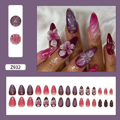 24pcs Flower Design Fake Nail Tips Full Cover - Smarsty