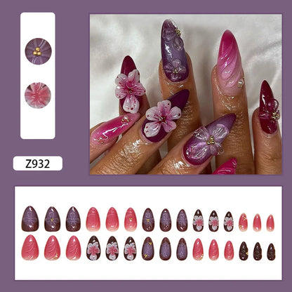 24pcs Flower Design Fake Nail Tips Full Cover - Smarsty