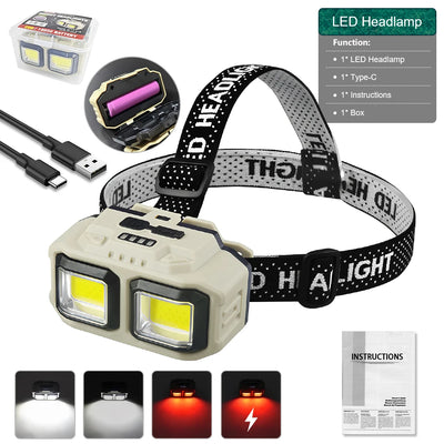 Super Bright Headlamp 1000LM USB C Rechargeable Mining Safety Head Torch Red Light Mode Running Emergency Tiltable Head Torch by Smarsty