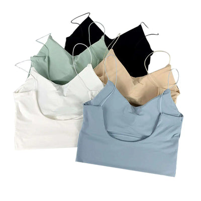 1pc Women Sexy Solid Color Camisole Ice Silk Tube Seamless Sports Tank Top Wireless Underwear Padded Bra Bralette Vest - Smarsty