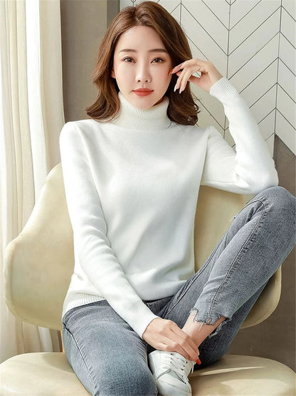 Turtleneck Winter Sweater Women Elegant Thicken Velvet Lined Warm Sueter Knitted Pullover Slim Tops Jersey Knitwear Jumper New - Smarsty