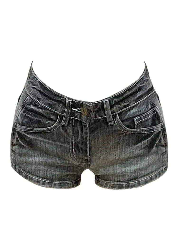 Summer Women Y2k Streetwear Gyaru Harajuku Fashion Grunge Vintage Coquette Low Rise 2000s Jean Shorts Denim Hot Pants Japanese - Smarsty