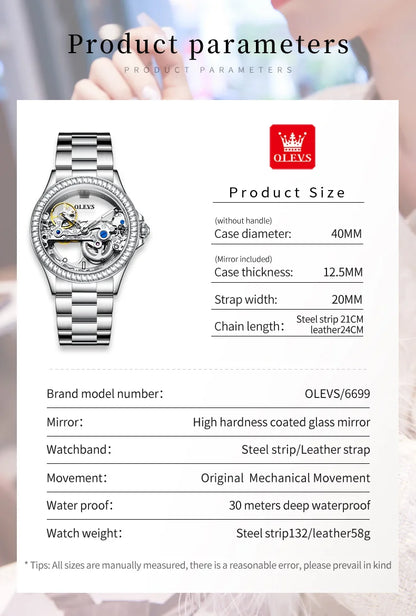 OLEVS Luxury Women's Automatic Mechanical Watch with Diamonds - Smarsty