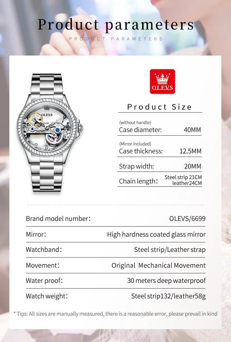 OLEVS Luxury Women's Automatic Mechanical Watch with Diamonds - Smarsty