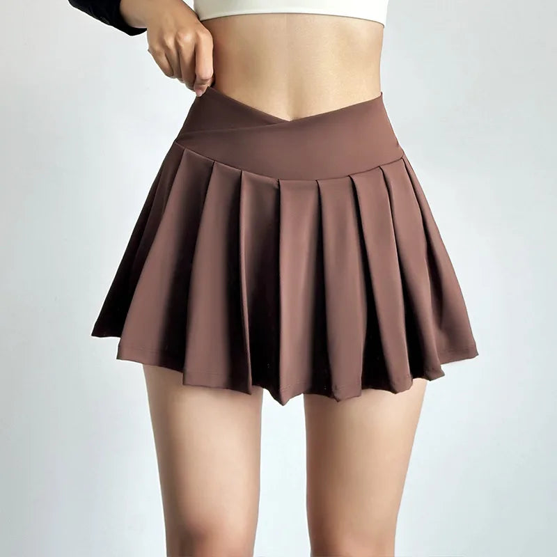 Sports short skirt women summer anti-walk yoga pants running fitness clothes quick dry breathable high waist pleated skirt - Smarsty