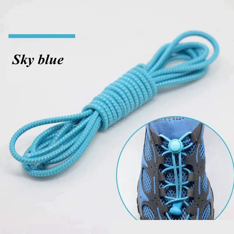 1 Pair 22 Colors Elastic Shoelaces Round Locking No Tie Shoe Laces Kids Adult Quick Lazy Laces Rubber Sneakers Shoelace T1 - Smarsty