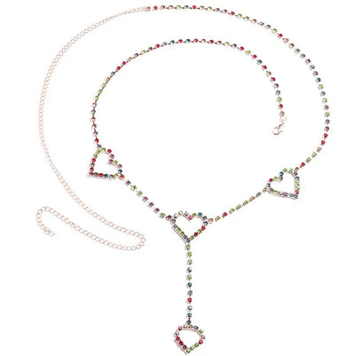 Rhinestone Body Chain Belt with Heart Pendant - Smarsty