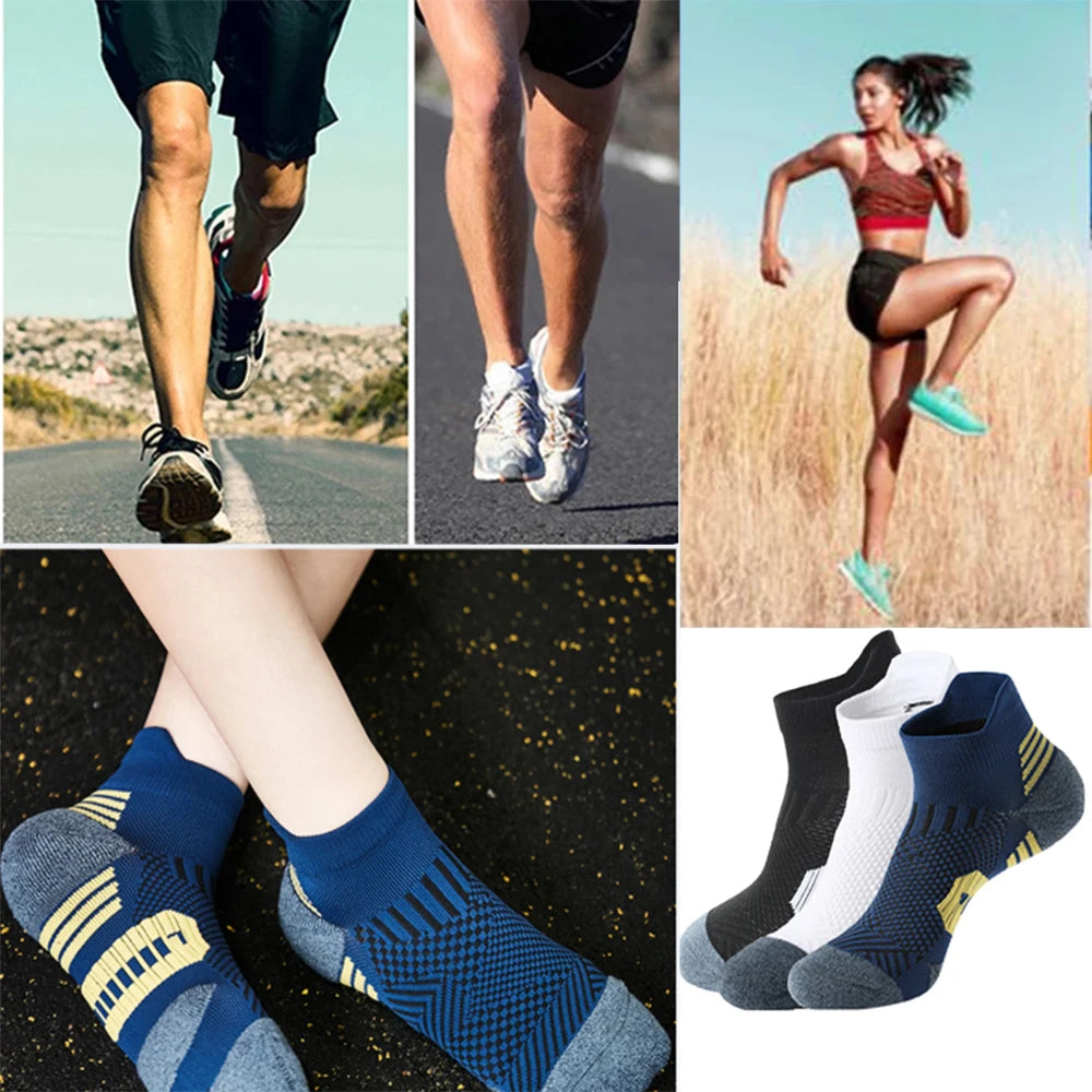 3Pair Professional Fitness Sports Socks Towel Bottom Non-Slip Running Socks Men Women Short Quick-Drying Basketball Training Sox - Smarsty
