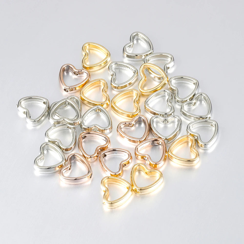 50pcs Heart Frame Beads Double Hole Spacers for Jewelry Making - Smarsty