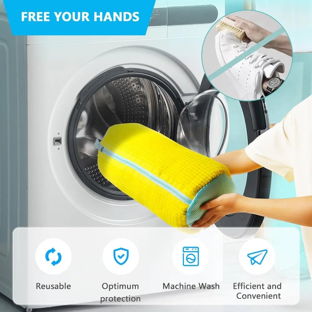 Durable Shoe Washing Machine Bag for All Shoe Types-Yellow with Blue Zipper,Ideal for Sneakers and Casual Shoes,Laundry Wash Bag - Smarsty
