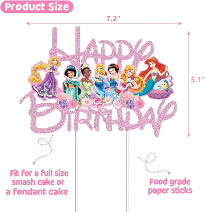 Disney Princess Cake Toppers Pink Glitter Birthday Decor - Smarsty