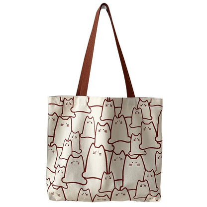 Canvas Cat Tote Bag For Women Zipper Shoulder Designer - Smarsty