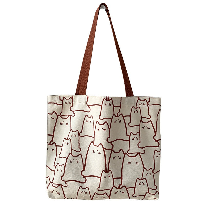 Canvas Cat Tote Bag For Women Zipper Shoulder Designer - Smarsty