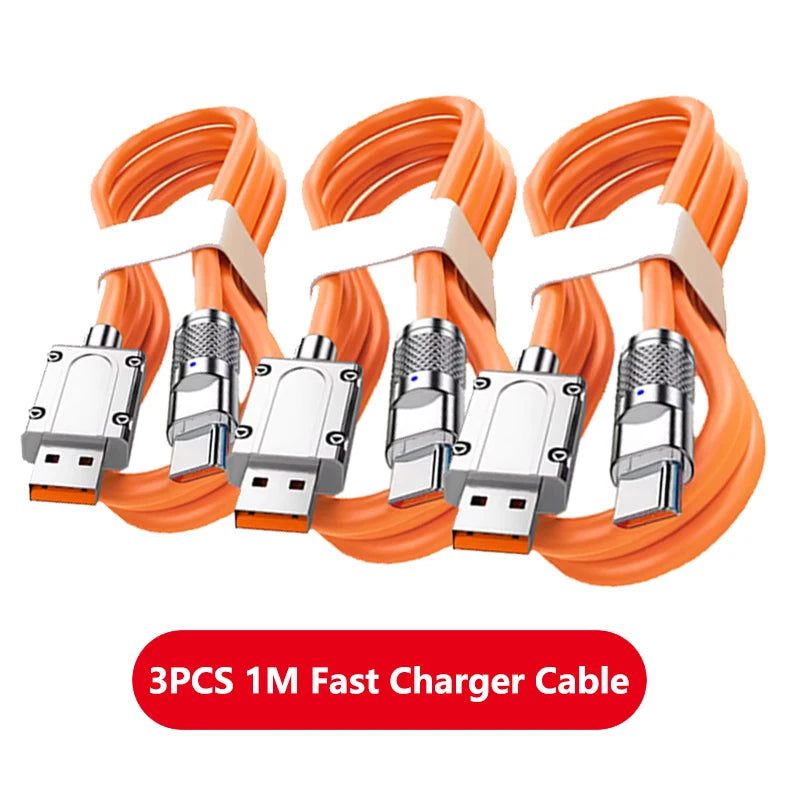 3PCS 120W Super Fast Charge Type-C Liquid Silicone Cable Quick Charge USB C Lines For Xiaomi Huawei Samsung USB Phone Data Wire - Smarsty
