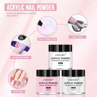 Acrylic Nail Kit for Beginners 3Color Acrylic Powder and 75ML Liquid Set Professional Nail Acrylic Set with Brushes for Home DIY
