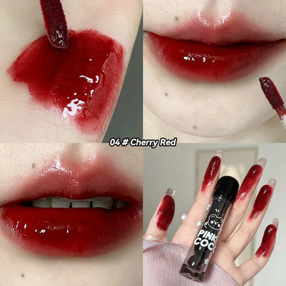 Pinkcoco Bear Doodle Mirror Lip Glaze Long Lasting Shine - Smarsty