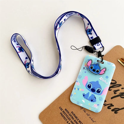 Disney Stitch ID Badge Holder Lanyards Pendant Lovely Girls Lilo Door Card Holders Neck Strap Keychain Women Credential Gift - Smarsty