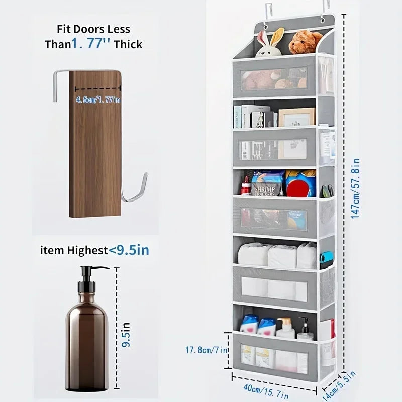 5-Shelf Hanging Storage Organizer - Behind Door, Anti-Tilt, 5 Large Capacity Pockets, Suitable for Bedroom, Bathroom by Smarsty