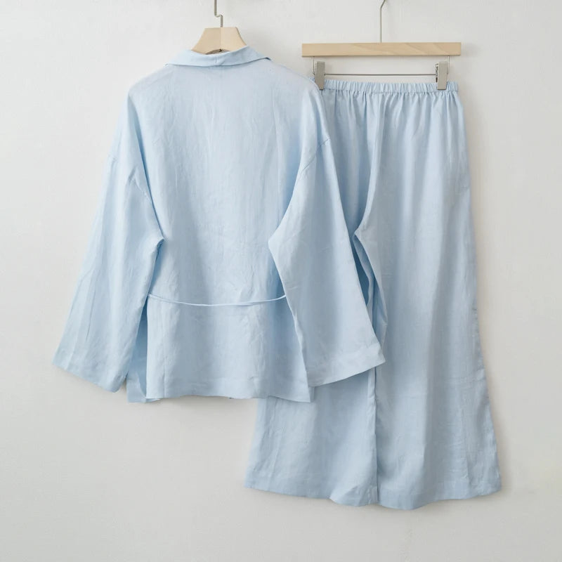 2025 Summer Women Linen Kimono Blouse Pants sets - Smarsty