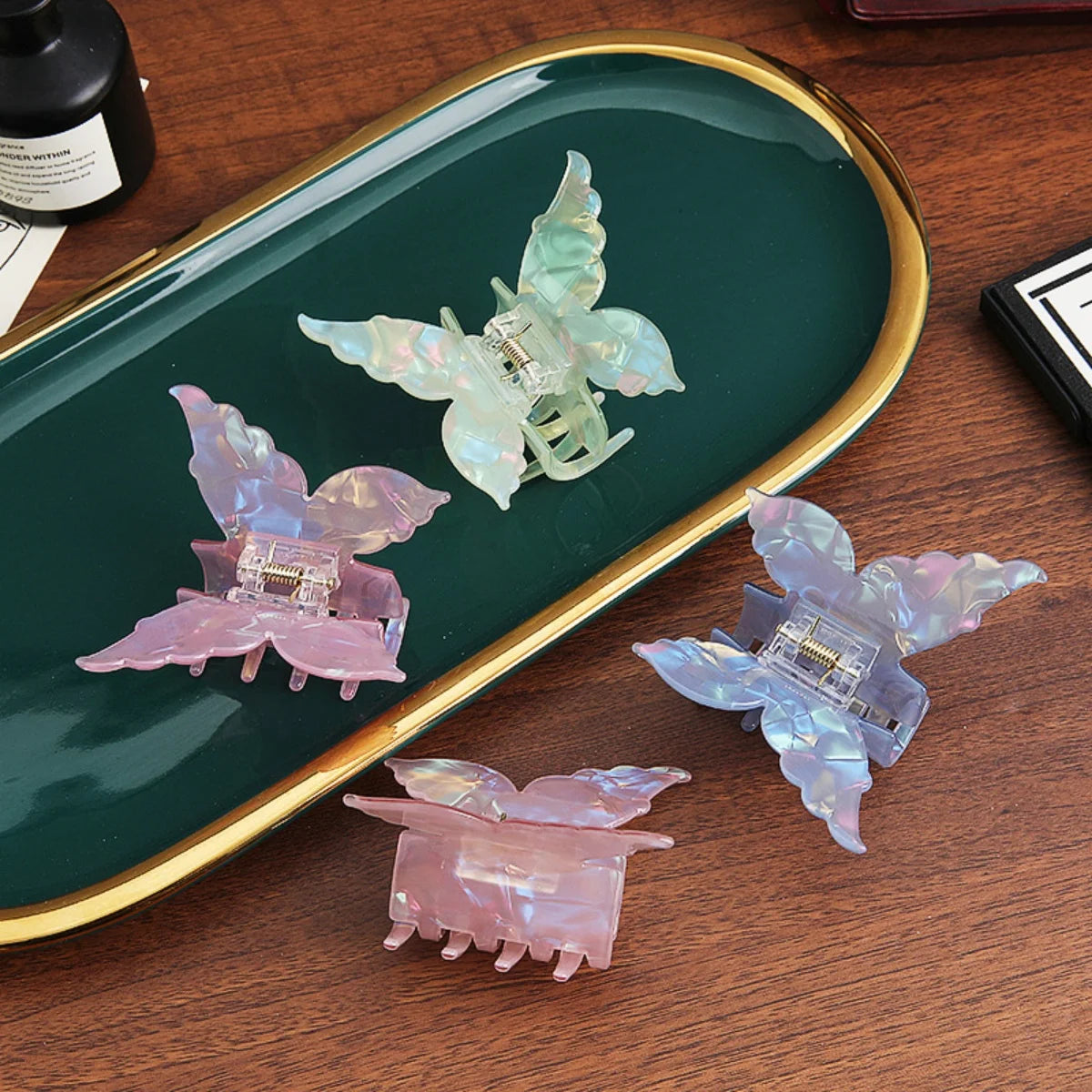 Pearlescent Butterfly Hair Claw 7cm Acetate Elegant Grip - Smarsty