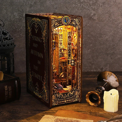 DIY Book Nook Shelf Insert Kit 3D Wooden Puzzle Doll House Assembly Building Model Bookends With Furniture LED Light Xmas Gifts by Smarsty