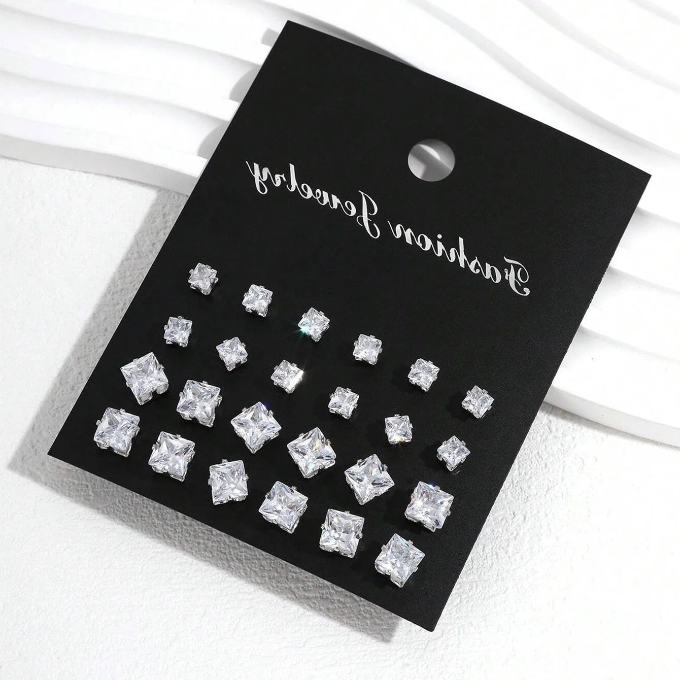 12 Pairs Zirconia Stud Earrings Gift Set Luxurious Shiny - Smarsty