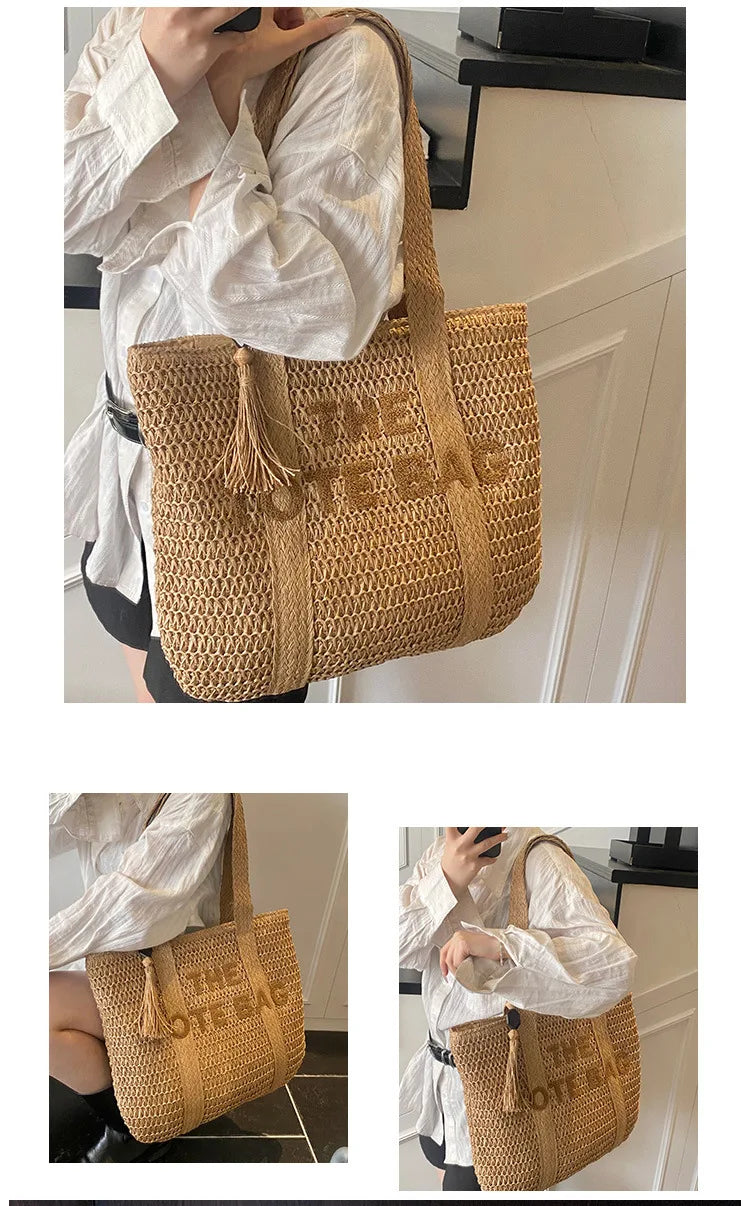 French Style Large Capacity Woven Straw Tote Bag For Women - Smarsty