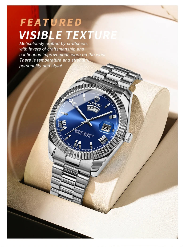 BINBOND Men's Waterproof Quartz Watch with Luminous Features - Smarsty