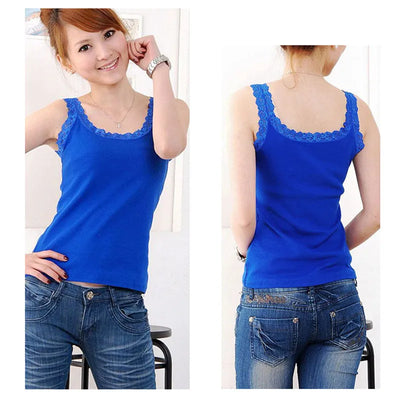 Black Tops Summer Sleeveless Women Tank Top With Lace Top Red Inside Wear Lace Camisoles Loose Underwear Womens Clothing Vest - Smarsty