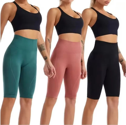 High Waist Sports Biker Shorts Women Naked Feeling Workout Push Up Leggings Tummy Control Yoga Running Fitness Gym Slim Pants - Smarsty
