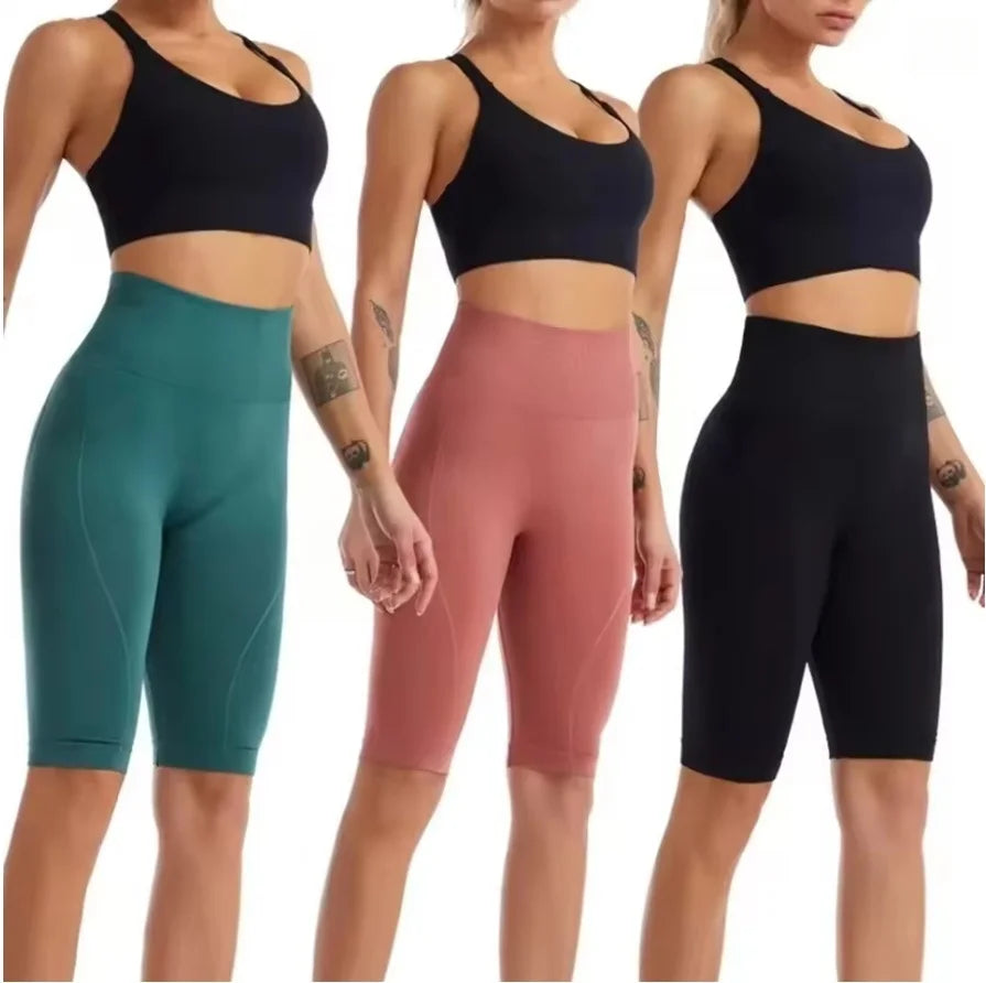High Waist Sports Biker Shorts Women Naked Feeling Workout Push Up Leggings Tummy Control Yoga Running Fitness Gym Slim Pants - Smarsty