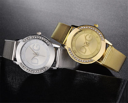Luxury Women's Diamond Quartz Watch with Gold Mesh Strap - Smarsty