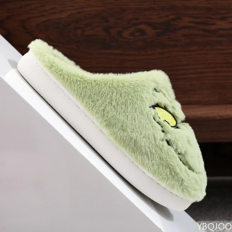 Autumn Winter Fashion New Plus Size Women's Home Slippers Indoor Lazy Green Fur Monster Plush Flat Bottom Comfortable Cotton Mop - Smarsty