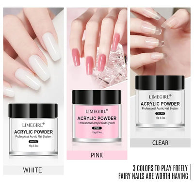 Acrylic Nail Kit for Beginners 3Color Acrylic Powder and 75ML Liquid Set Professional Nail Acrylic Set with Brushes for Home DIY