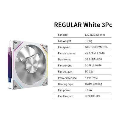LDPCSJ OEM PRISM 5 PRO Computer Chassis Fan 12cm ARGB 4 Pin PWM Quiet Cooling Fan 12V Large Air Volume 45.2CFM/800-1600RPM
