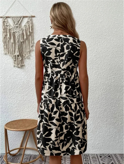 Women Boho Print Mini Dress Summer Elegant Sleeveless V Neck Ruffle A Line Tank Dress Casual Loose Oversize Beach Party Sundress - Smarsty