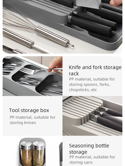 Kitchen Drawer Cutlery Storage Tray Knife Holder Spoon Forks Tableware Organizer Container For Spice Bottles Knives Block Rack by Smarsty