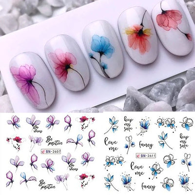 12 Piece Summer Floral Nail Art Stickers for Vibrant Designs - Smarsty