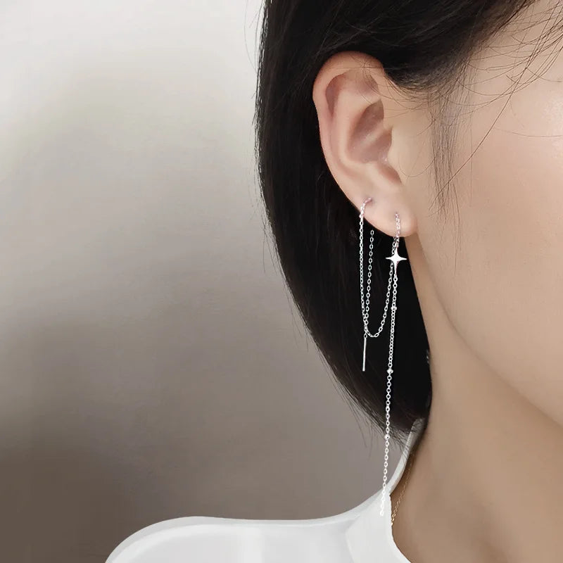 Silver Crystal Tassel Non Piercing Ear Cuff Clip Earrings - Smarsty