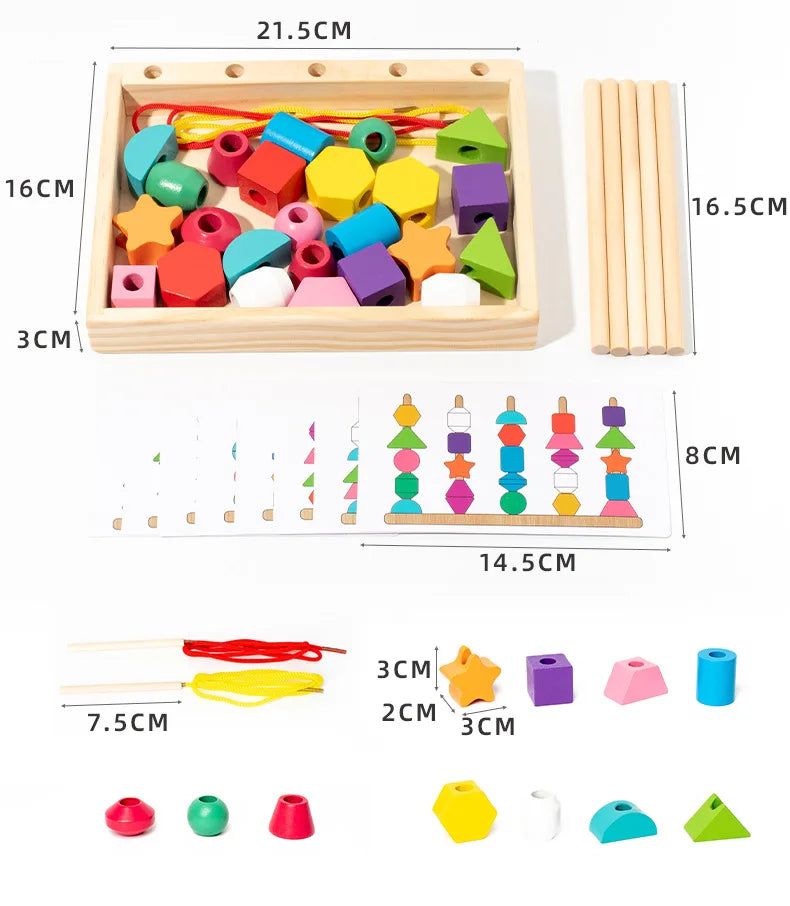 Montessori Wooden Toys Color Shape Matching Puzzle Game Colorful Beaded Color Cognition Early Educational Toys Gift for Children - Smarsty