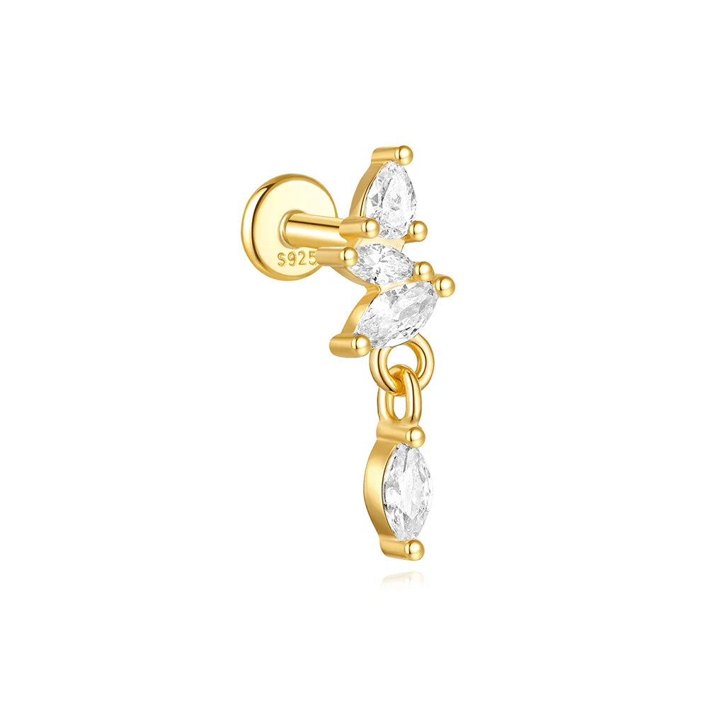 925 Sterling Silver Lotus Tassel Zircon Stud Earrings - Smarsty