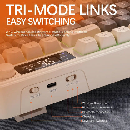 Wireless Gaming Keyboard With Display Screen And Knob