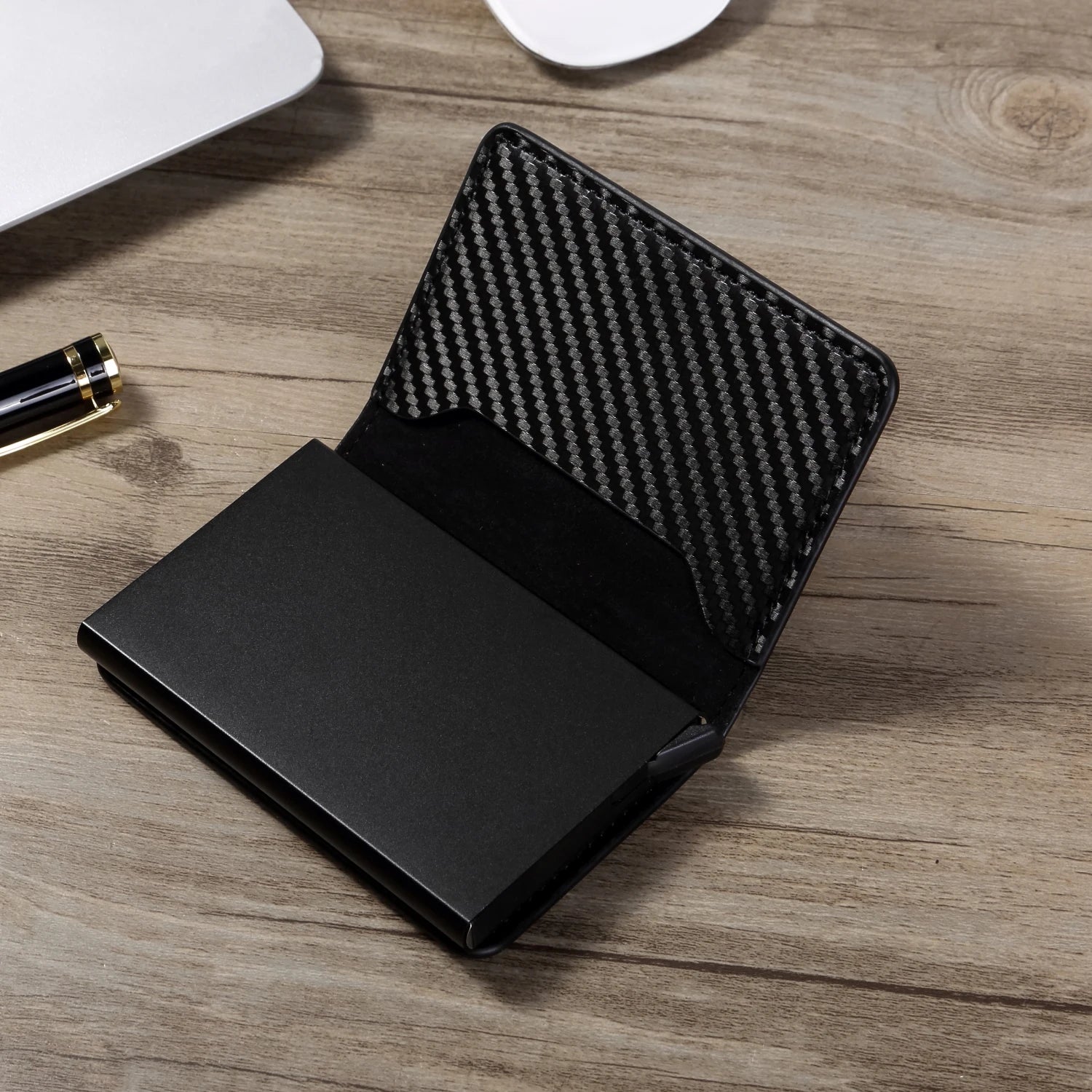 Rfid Aluminum Men Wallet Card Holders Purse Carbon Fiber Men Business Slim Thin Smart Wallet Credit Cardholder Case Note Holder