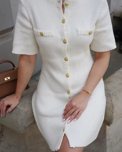 Trendix Elegant Knit Mini Dress Women Street Slim High Waist Short Sleeve Rib Sweater Dresses Vacation Bodycon Knitwear Dress - Smarsty
