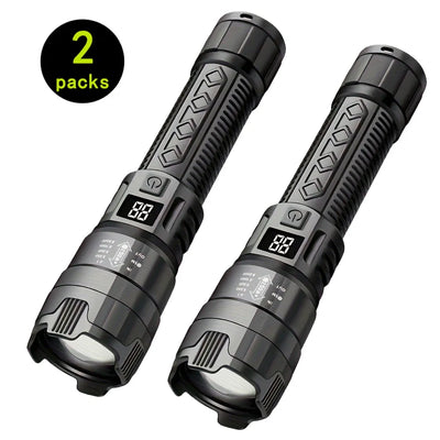 High Strong Power Led Flashlights 2000LM Tactical Torch with Display Light Rechargeable Camping Fishing Emergency Zoom Lantern - Smarsty