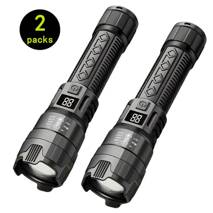 High Strong Power Led Flashlights 2000LM Tactical Torch with Display Light Rechargeable Camping Fishing Emergency Zoom Lantern
